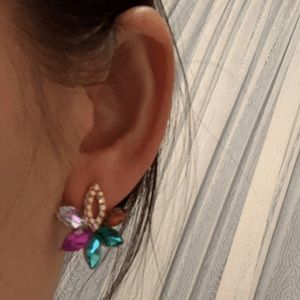 Color-block Rhinestone Flower Stud Earrings 1pair
